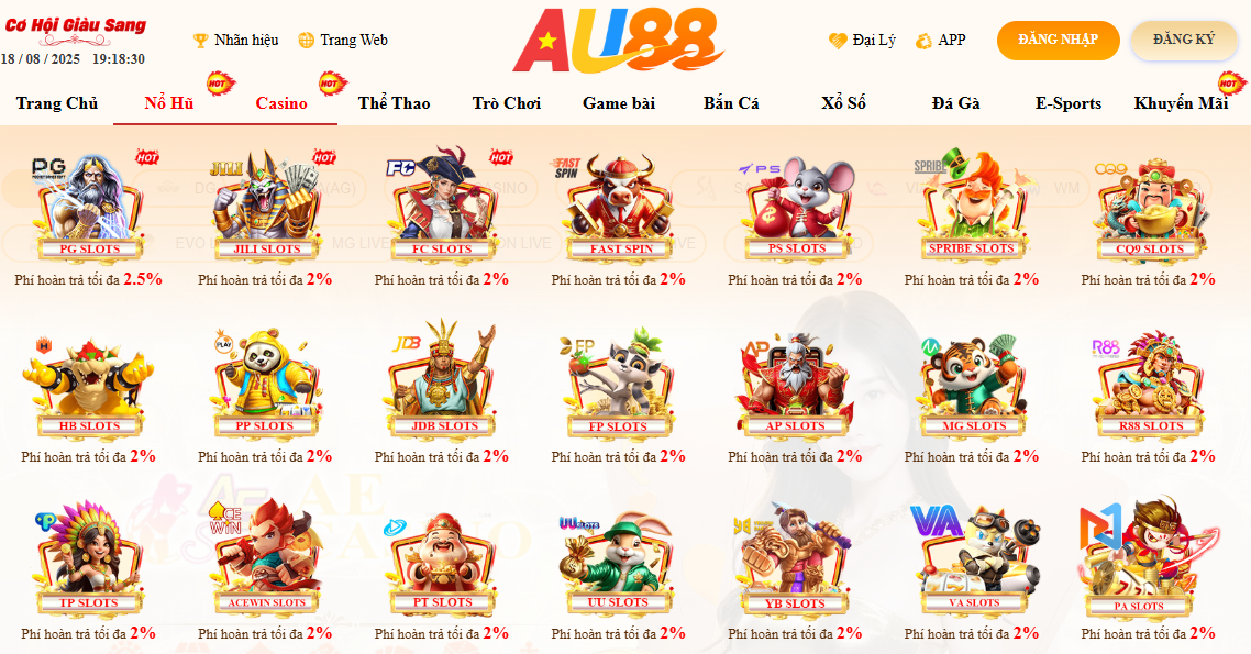 AU88 - Trang Chủ AU88.COM | Nhà Cái Trực Tuyến Hàng Đầu Châu Á 23 Sảnh nổ hũ Au88 với phí hoàn trả cực cao và khả năng trúng Jackpot X100 tài khoản
